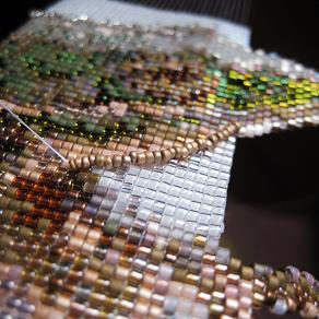 Bead Embroidering the outlines, on my looming