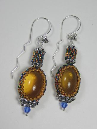 Amber Glass over bezeled with Dichroic Seed Beads