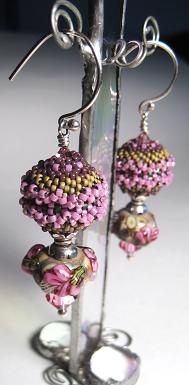 Beaded Bead and Lampwork Earrings
