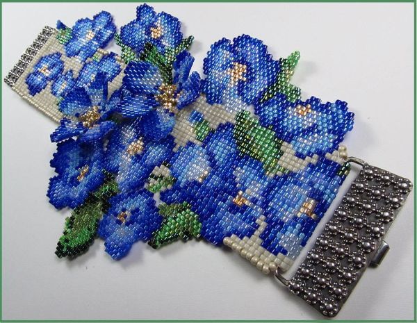 Forget Me Not Flower Bead Loomed Cuff