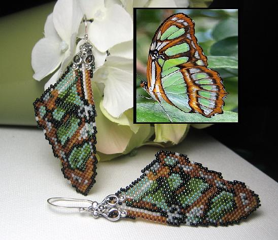 Malachite Butterfly Wing Earrings with Sterling Silver Findings, by Erin Simonetti