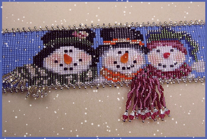 Building Snowmen, on the Warps, beadwork by Erin Simonetti