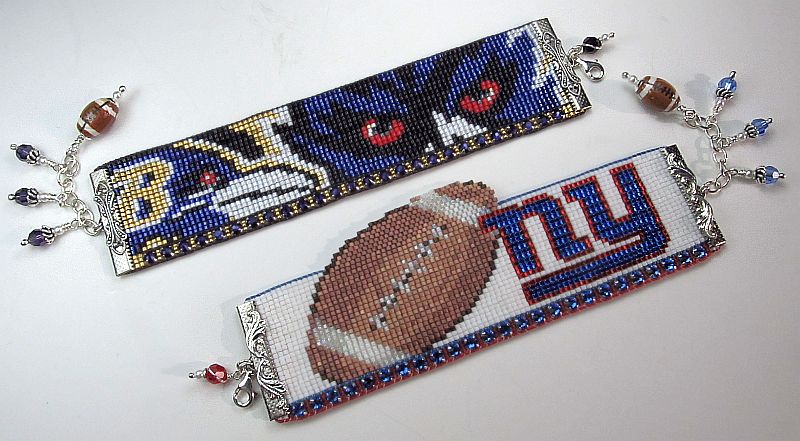 Football Team Beaded Cuffs, woven on a loom