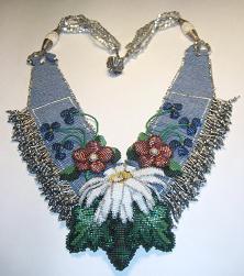 Beaded Violets Art Blue Necklace