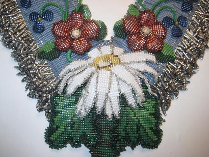 Beaded Violets Art Blue Square Necklace