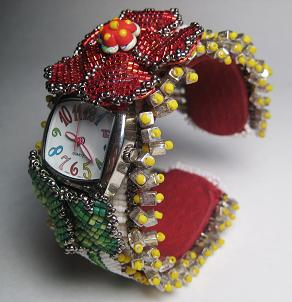 Beaded Red Flower Watch Bracelet