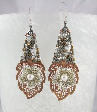 Seed beads and Vintage Copper Leaf