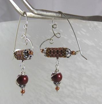 Sterling silver wire, seed beaded tubes and Glass Pearl dangle