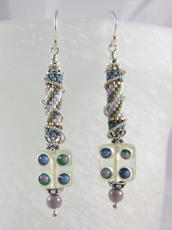 Glass lampwork cubes and seed beaded tubes